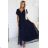 562-1 NASTIA Long dress with neckline and short sleeves - navy blue