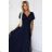 562-1 NASTIA Long dress with neckline and short sleeves - navy blue