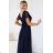 562-1 NASTIA Long dress with neckline and short sleeves - navy blue