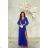 Women's Long Elegant Dress with Wide Straps (SL) FRENCH FASHION FMPEL23VELVET Royal blue 34