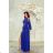 Women's Long Elegant Dress with Wide Straps (SL) FRENCH FASHION FMPEL23VELVET Royal blue 34