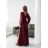 Women's Long Elegant Dress with Wide Straps (SL) FRENCH FASHION FMPEL23VELVET wine 34