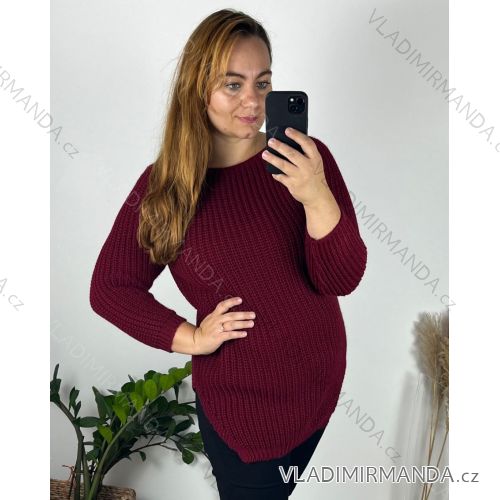 Women's Plus Size Extended Knitted Long Sleeve Sweater (XL/2XL/3XL ONE SIZE) ITALIAN FASHION IMC23464