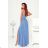 Women's Long Elegant Dress with Wide Straps (SL) FRENCH FASHION FMPEL23VELVET blue azure 34