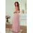 Women's Long Elegant Dress with Wide Straps (SL) FRENCH FASHION FMPEL23VELVET pink 34