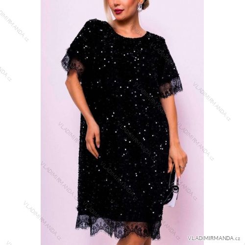 Dress with sequins warmer decorated with lace short sleeve women's (42/44/46 one size) Italian fashion IMWMY2439314