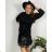 Women's Plus Size Casual Drawstring 3/4 Long Sleeve Dress (50/52/54 ONE SIZE) ITALIAN FASHION IM424701 50/52 black