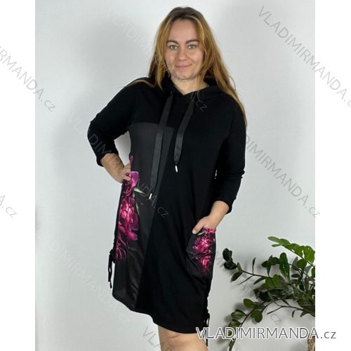 Women's Plus Size Long Warm Long Sleeve Dress (50/52/54 ONE SIZE) ITALIAN FASHION IM424636 black 56/58