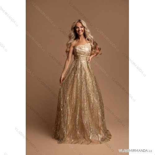 Women's Long Elegant Strapless Party Dress (SL) FRENCH FASHION FMPEL23EMMA Golden M