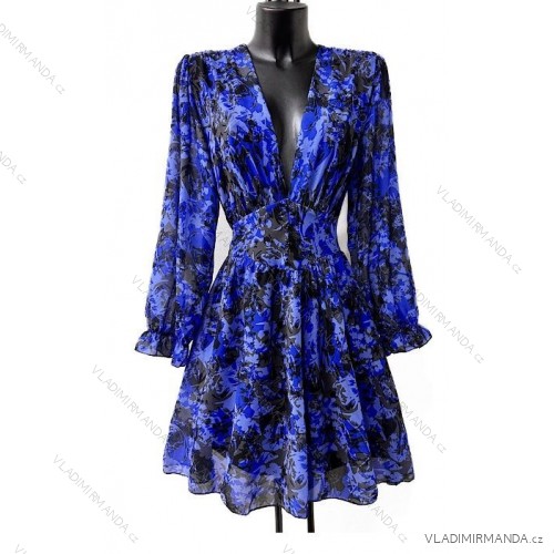 Women's Long Chiffon Short Sleeve Dress (S/M ONE SIZE) ITALIAN FASHION IMWGS231048 Royal blue S / M