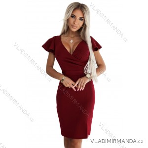 479-7 NINA elegant dress with envelope neckline, sleeve and belt - burgundy color