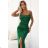 563-3 COSIMA Shiny and elegant draped dress - green color