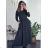 Women's Elegant Belt Long Sleeve Dress (S/M ONE SIZE) ITALIAN FASHION IMM23UN6139