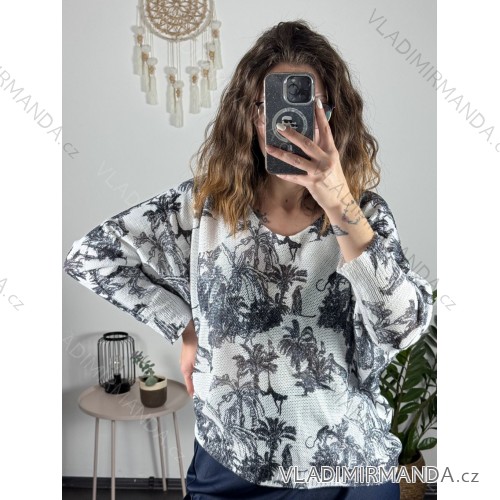 Women's oversize sweater with print (M / L ONE SIZE) ITALIAN FASHION IMB22KELLY -   white -   M / L