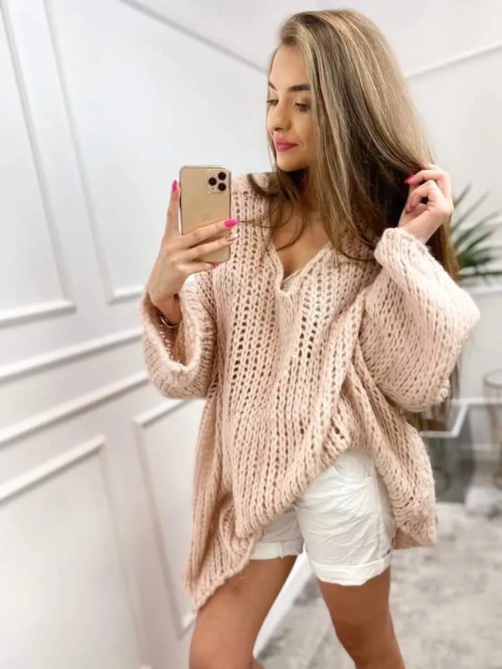 Women's Stand Collar Long Sleeve Knitted Sweater (S/M ONE SIZE) ITALIAN FASHION IMPLI228596