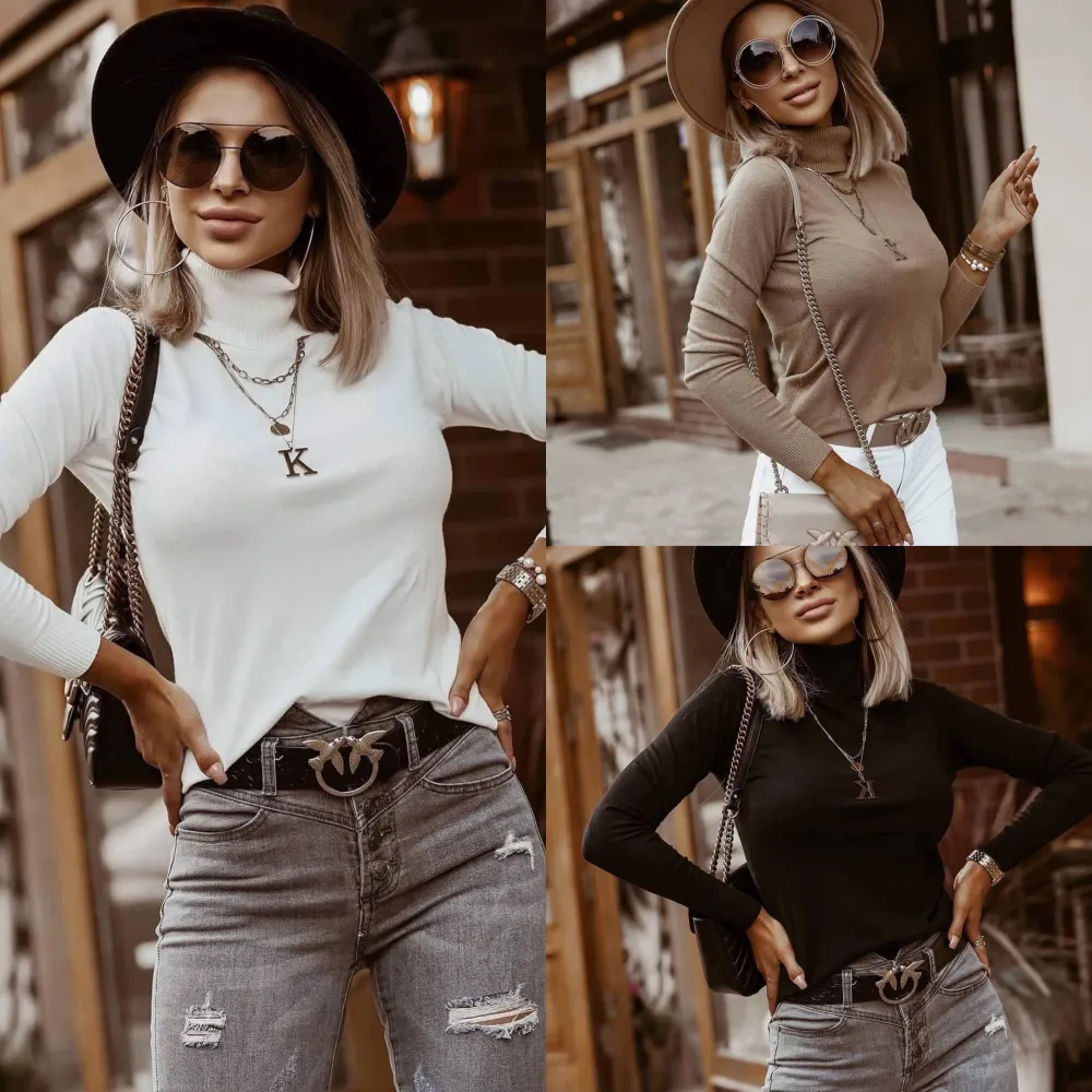 Women's Stand Collar Long Sleeve Knitted Sweater (S/M ONE SIZE) ITALIAN FASHION IMPLI228596