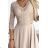 309-10 AMBER lace, elegant long dress with a neckline and leg slit - beige beige L