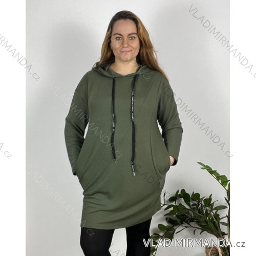 Women's Plus Size Hooded Long Sleeve Long Sweatshirt Dress (54/56/58 ONE SIZE) ITALIAN FASHION IM424634