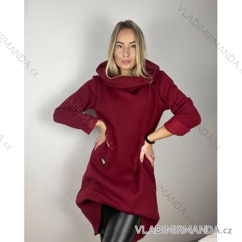 Fleece coat long sleeve zipper hooded women's oversized (XL / 2XLONE SIZE) ITALIAN FASHION IMD211123 S / M wine