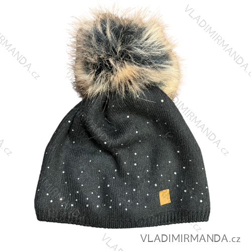 Women's cap with stones (uni) WOOLK POLAND PV417027 ONE SIZE black