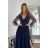 Women's Plus Size (42-46) Long Elegant Party Sleeveless Dress POLISH FASHION PMLBC23265-10 dark blue 44