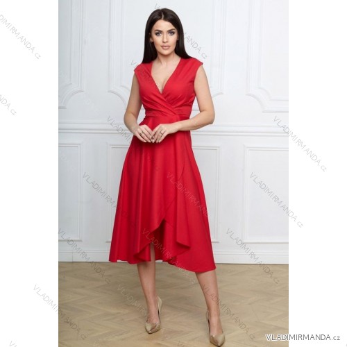 Women's Plus Size (42-46) Long Elegant Party Sleeveless Dress POLISH FASHION PMLBC23265-10 red 42