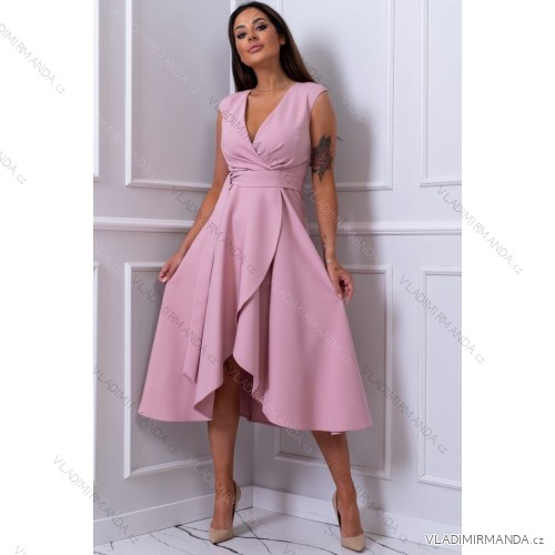 Women's Plus Size (42-46) Long Elegant Party Sleeveless Dress POLISH FASHION PMLBC23265-10 rose old rose 44