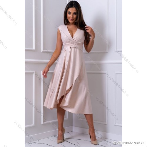 Women's Plus Size (42-46) Long Elegant Party Sleeveless Dress POLISH FASHION PMLBC23265-10 light gold 40