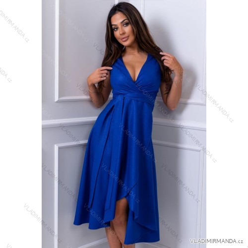 Women's Plus Size (42-46) Long Elegant Party Sleeveless Dress POLISH FASHION PMLBC23265-10 Royal blue 46