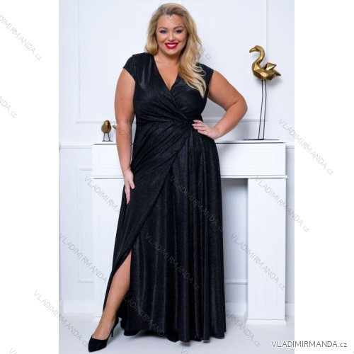 Women's Plus Size (42-46) Long Elegant Party Sleeveless Dress POLISH FASHION PMLBC23265-10 black 48