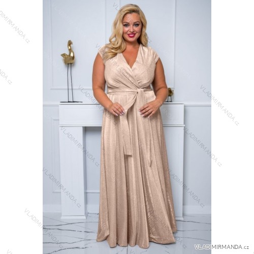 Women's Plus Size (42-46) Long Elegant Party Sleeveless Dress POLISH FASHION PMLBC23265-10 Golden 50