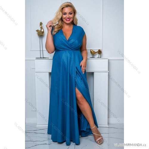 Women's Plus Size (42-46) Long Elegant Party Sleeveless Dress POLISH FASHION PMLBC23265-10 turquoise 50