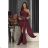 Women's Strapless Long Satin Party Dress (34-42) POLISH FASHION PMLEL24NATHALIE wine 46