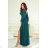 Women's Long Elegant Dress with Wide Straps (SL) FRENCH FASHION FMPEL23VELVET dark green 38
