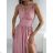 Women's Long Elegant Dress with Wide Straps (SL) FRENCH FASHION FMPEL23VELVET pink 34