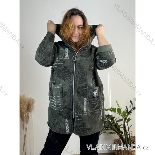 Women's Long Sleeve Weak Zip Hoodie (L/XL/2XL ONE SIZE) ITALIAN FASHION IMB22181 56/58 green khaki