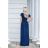 Women's Long Elegant Dress with Wide Straps (SL) FRENCH FASHION FMPEL23VELVET dark blue 44