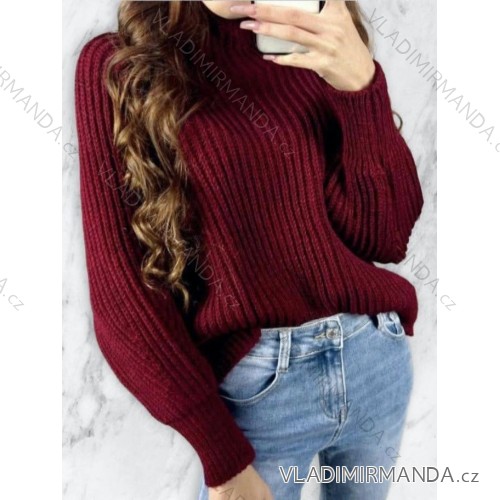 Women's warm knit sweater (uni sm) ITALIAN MODA IMC1911132 vínová bordo S/M/L