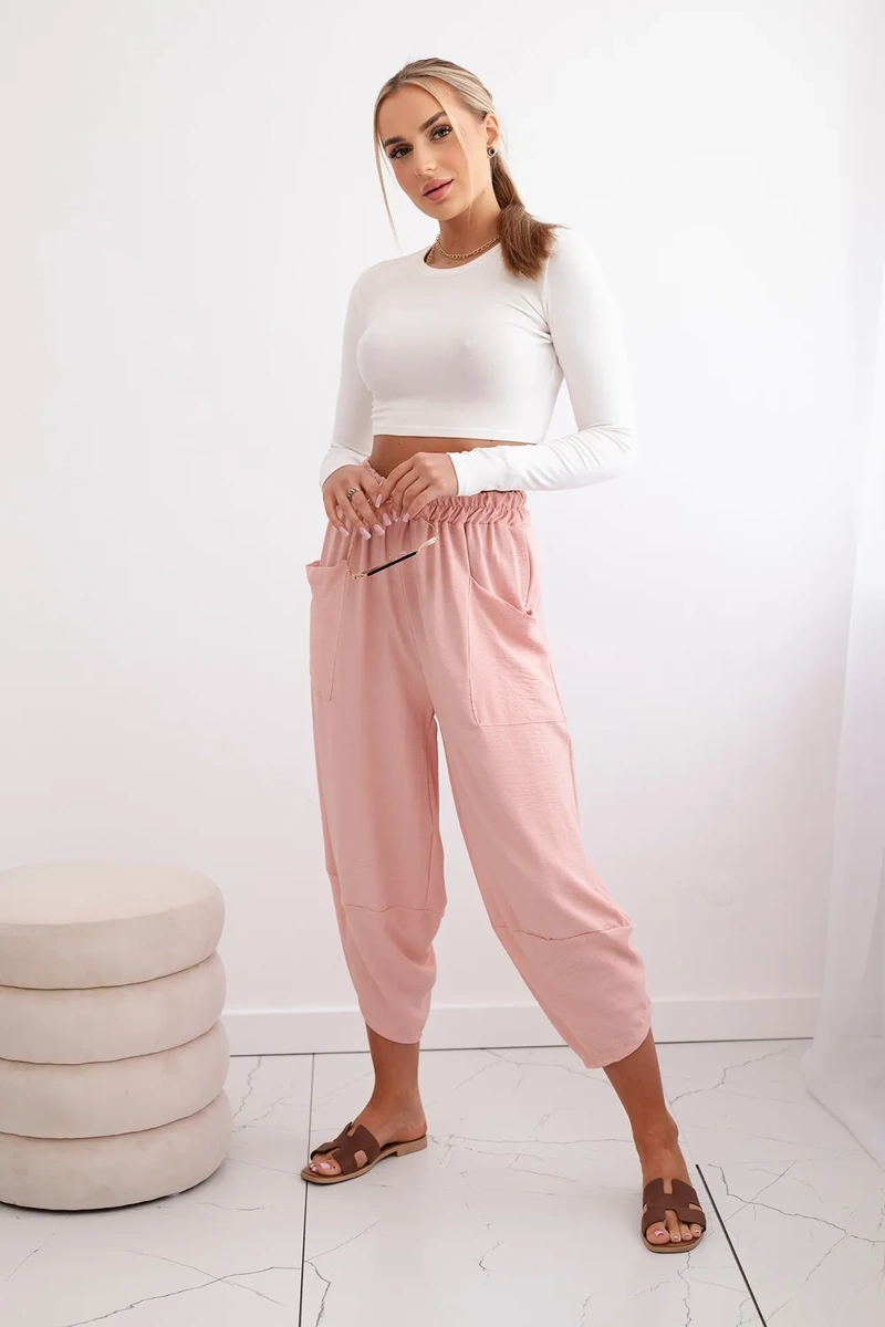 Wide-leg trousers with pockets, dark powder pink