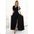 581-1 JENNIFER shiny long dress with sleeves and neckline - black with glitter