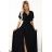 581-1 JENNIFER shiny long dress with sleeves and neckline - black with glitter