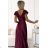 411-10 CRYSTAL satin long dress with a neckline - Burgundy color wine L