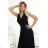 587-1 MONIQUE long exclusive dress with a neckline and a leg slit - black with glitter