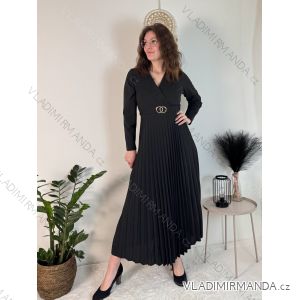 Women's Long Sleeve Belted Long Dress (S/M ONE SIZE) ITALIAN FASHION IMPLI236060