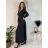 Women's Long Sleeve Belted Long Dress (S/M ONE SIZE) ITALIAN FASHION IMPLI236060 black S/M/L