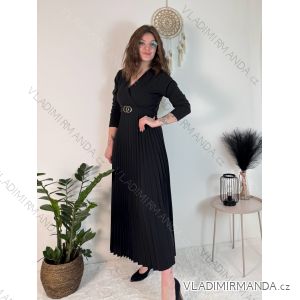 Women's Long Sleeve Belted Long Dress (S/M ONE SIZE) ITALIAN FASHION IMPLI236060