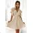 586-1 Women's dress with envelope neckline, sleeves and belt - beige