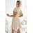586-1 Women's dress with envelope neckline, sleeves and belt - beige