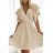 586-1 Women's dress with envelope neckline, sleeves and belt - beige