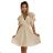 586-1 Women's dress with envelope neckline, sleeves and belt - beige